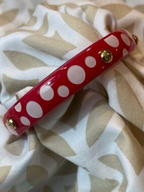 Louis Vuitton Authentic YayoiKusama Red White Dot Gold Stud Bangle Bracelet NEW